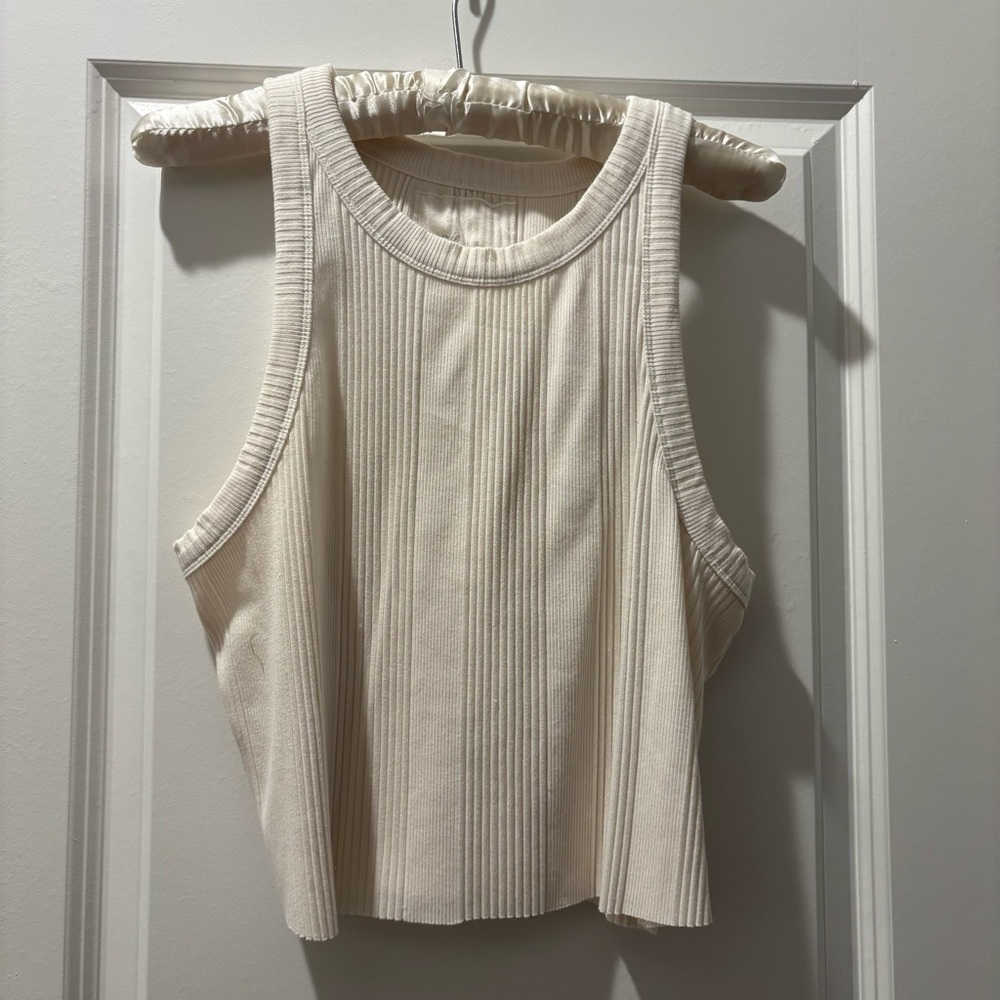 aerie Cream Ribbed Scoop Neck Tank
